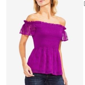 Vince Camino Off The Shoulder Smocked Eyelet Top